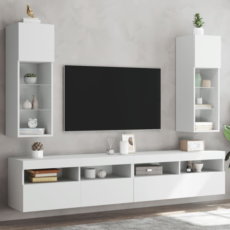 vidaXL Muebles de TV con luces LED 2 uds blanco 30,5x30x90 cm vidaXL Muebles de TV con luces LED 2 uds blanco 30,5x30x90 cm