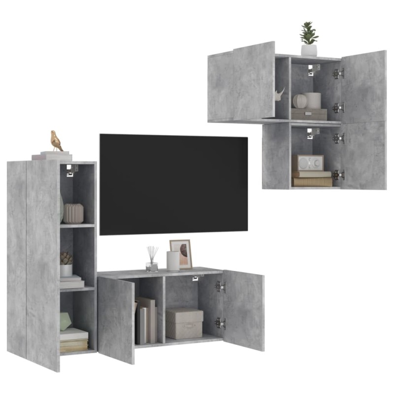 vidaXL Muebles de TV de pared 4 pzas madera ingeniería gris hormigón vidaXL Muebles de TV de pared 4 pzas madera ingeniería gris hormigón