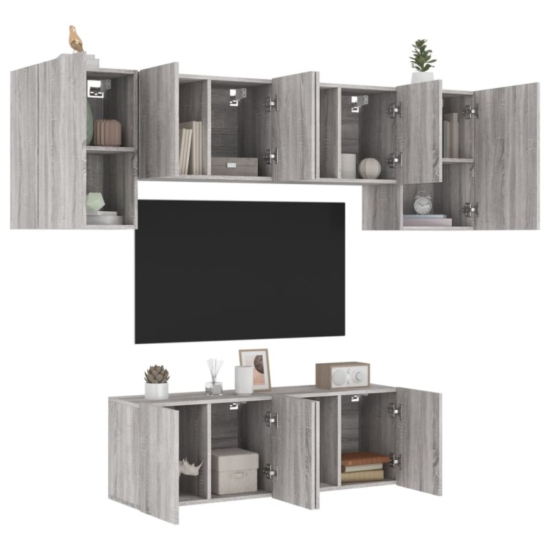 vidaXL Muebles de TV de pared 6 pzas madera de ingeniería gris Sonoma vidaXL Muebles de TV de pared 6 pzas madera de ingeniería gris Sonoma