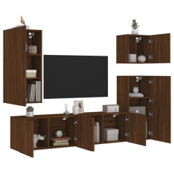 vidaXL Muebles de TV de pared 5 pzas madera de ingeniería marrón roble
