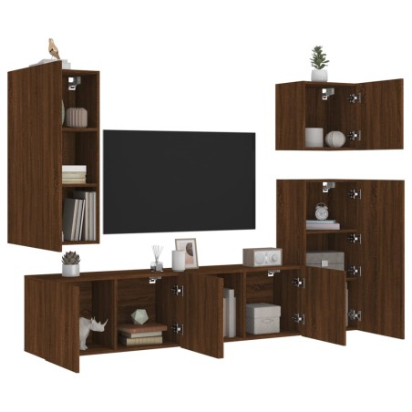 vidaXL Muebles de TV de pared 5 pzas madera de ingeniería marrón roble