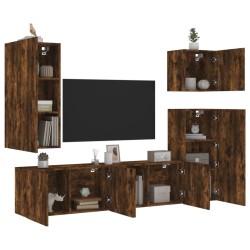vidaXL Muebles de TV de pared 5 pzas madera ingeniería roble ahumado