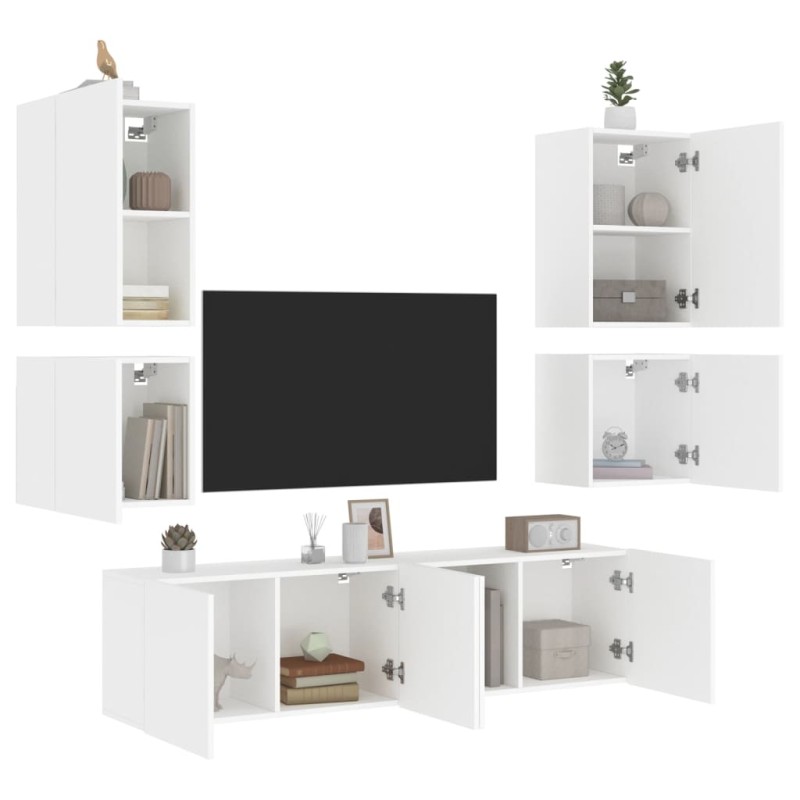 vidaXL Muebles de TV de pared 6 piezas madera de ingeniería blanco