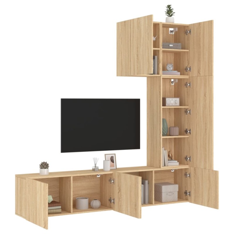 vidaXL Muebles de TV de pared 5 pzas madera de ingeniería roble Sonoma vidaXL Muebles de TV de pared 5 pzas madera de ingeniería roble Sonoma