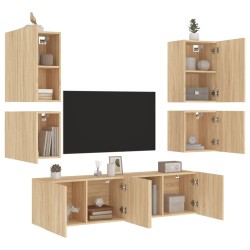 vidaXL Muebles de TV de pared 6 pzas madera de ingeniería roble Sonoma