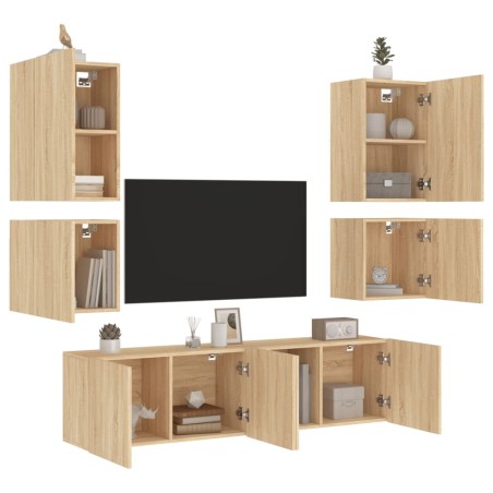 vidaXL Muebles de TV de pared 6 pzas madera de ingeniería roble Sonoma
