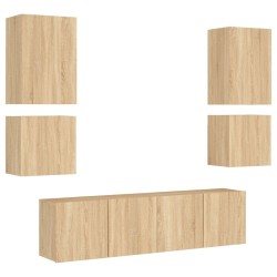 vidaXL Muebles de TV de pared 6 pzas madera de ingeniería roble Sonoma