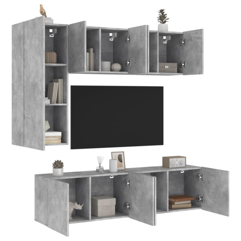 vidaXL Muebles de TV de pared 5 pzas madera ingeniería gris hormigón