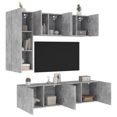 vidaXL Muebles de TV de pared 5 pzas madera ingeniería gris hormigón