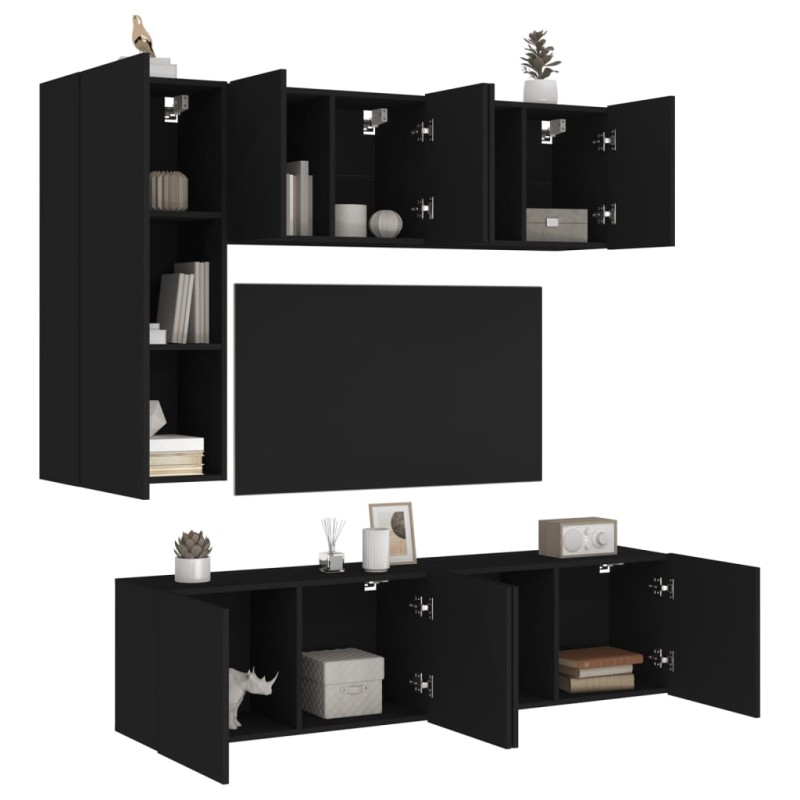 vidaXL Muebles de TV de pared 5 piezas madera de ingeniería negro vidaXL Muebles de TV de pared 5 piezas madera de ingeniería negro