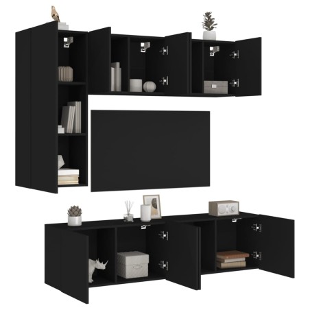 vidaXL Muebles de TV de pared 5 piezas madera de ingeniería negro