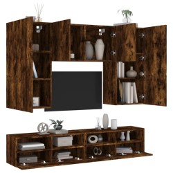 vidaXL Muebles de TV de pared 5 pzas madera ingeniería roble ahumado