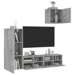 vidaXL Muebles de TV de pared 4 pzas madera ingeniería gris hormigón