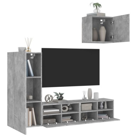 vidaXL Muebles de TV de pared 4 pzas madera ingeniería gris hormigón