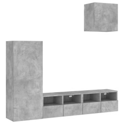 vidaXL Muebles de TV de pared 4 pzas madera ingeniería gris hormigón