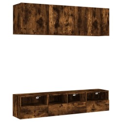 vidaXL Muebles de TV de pared 5 pzas madera ingeniería roble ahumado