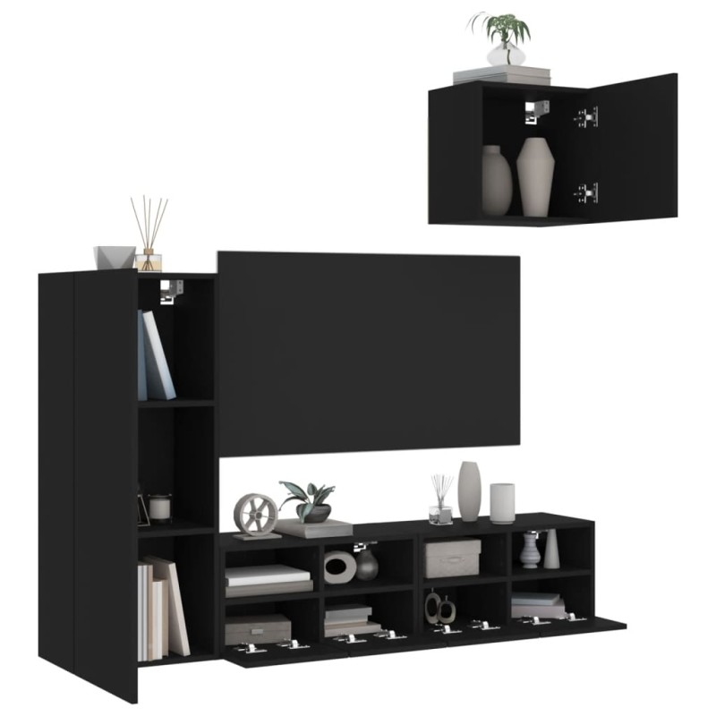 vidaXL Muebles de TV de pared 4 piezas madera de ingeniería negro vidaXL Muebles de TV de pared 4 piezas madera de ingeniería negro