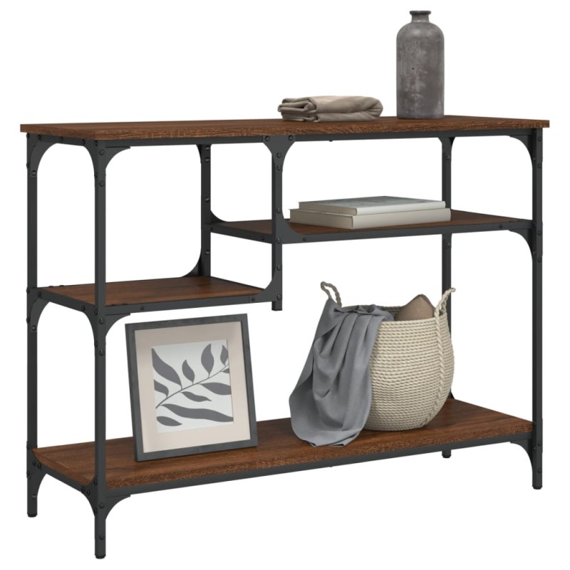 vidaXL Mesa consola con estantes roble marrón 100x35x75 cm