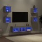 vidaXL Muebles TV pared con LED 7 pzas madera ingeniería gris Sonoma vidaXL Muebles TV pared con LED 7 pzas madera ingeniería gris Sonoma