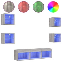 vidaXL Muebles TV pared con LED 7 pzas madera ingeniería gris Sonoma