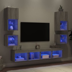 vidaXL Muebles TV pared con LED 8 pzas madera ingeniería gris Sonoma