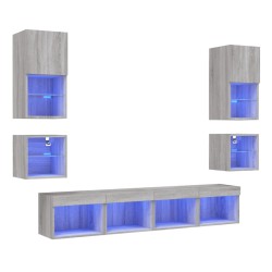vidaXL Muebles TV pared con LED 8 pzas madera ingeniería gris Sonoma