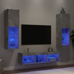vidaXL Muebles TV pared con LED 5 pzas madera ingeniería gris hormigón