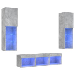 vidaXL Muebles TV pared con LED 5 pzas madera ingeniería gris hormigón