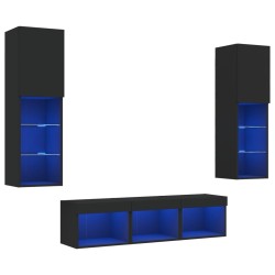 vidaXL Muebles de TV de pared con LED 5 pzas madera ingeniería negro
