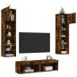 vidaXL Muebles TV pared con LED 6 pzas madera ingeniería roble ahumado vidaXL Muebles TV pared con LED 6 pzas madera ingeniería roble ahumado
