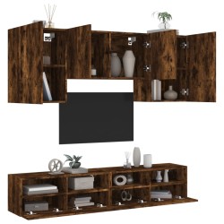 vidaXL Muebles de TV de pared 5 pzas madera ingeniería roble ahumado