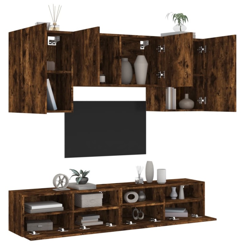 vidaXL Muebles de TV de pared 5 pzas madera ingeniería roble ahumado vidaXL Muebles de TV de pared 5 pzas madera ingeniería roble ahumado