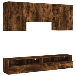 vidaXL Muebles de TV de pared 5 pzas madera ingeniería roble ahumado