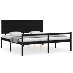 vidaXL Cama personas mayores cabecero madera maciza negro 200x200 cm