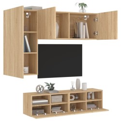 vidaXL Muebles de TV de pared 4 pzas madera de ingeniería roble Sonoma