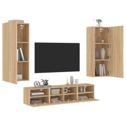 vidaXL Muebles de TV de pared 5 pzas madera de ingeniería roble Sonoma