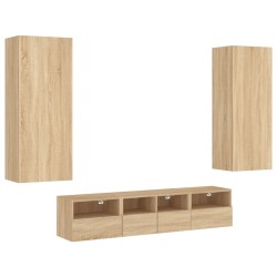 vidaXL Muebles de TV de pared 5 pzas madera de ingeniería roble Sonoma