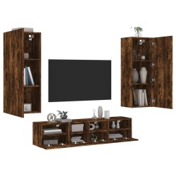 vidaXL Muebles de TV de pared 5 pzas madera ingeniería roble ahumado