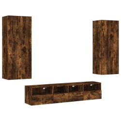 vidaXL Muebles de TV de pared 5 pzas madera ingeniería roble ahumado