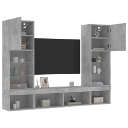 vidaXL Muebles TV pared con LED 5 pzas madera ingeniería gris hormigón