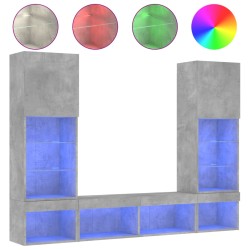 vidaXL Muebles TV pared con LED 5 pzas madera ingeniería gris hormigón