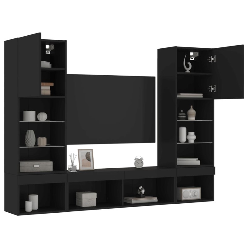 vidaXL Muebles de TV de pared con LED 5 pzas madera ingeniería negro vidaXL Muebles de TV de pared con LED 5 pzas madera ingeniería negro