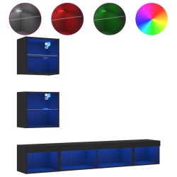 vidaXL Muebles de TV de pared con LED 5 pzas madera ingeniería negro