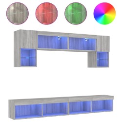 vidaXL Muebles TV pared con LED 6 pzas madera ingeniería gris Sonoma