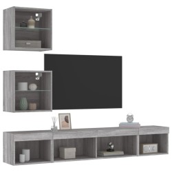 vidaXL Muebles TV pared con LED 5 pzas madera ingeniería gris Sonoma