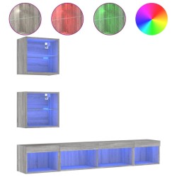 vidaXL Muebles TV pared con LED 5 pzas madera ingeniería gris Sonoma