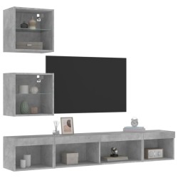 vidaXL Muebles TV pared con LED 5 pzas madera ingeniería gris hormigón