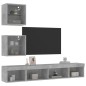 vidaXL Muebles TV pared con LED 5 pzas madera ingeniería gris hormigón