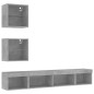 vidaXL Muebles TV pared con LED 5 pzas madera ingeniería gris hormigón