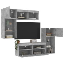 vidaXL Muebles TV pared con LED 5 pzas madera ingeniería gris hormigón